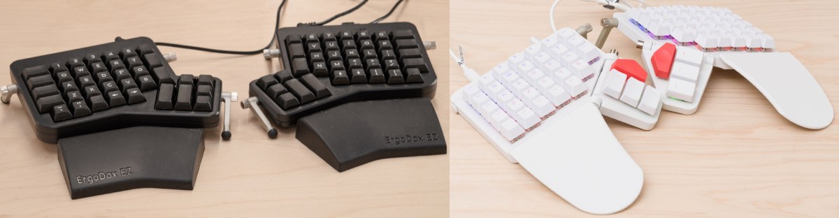 The ErgoDox EZ (left) and the ZSA Moonlander (right). Source : rtings.com